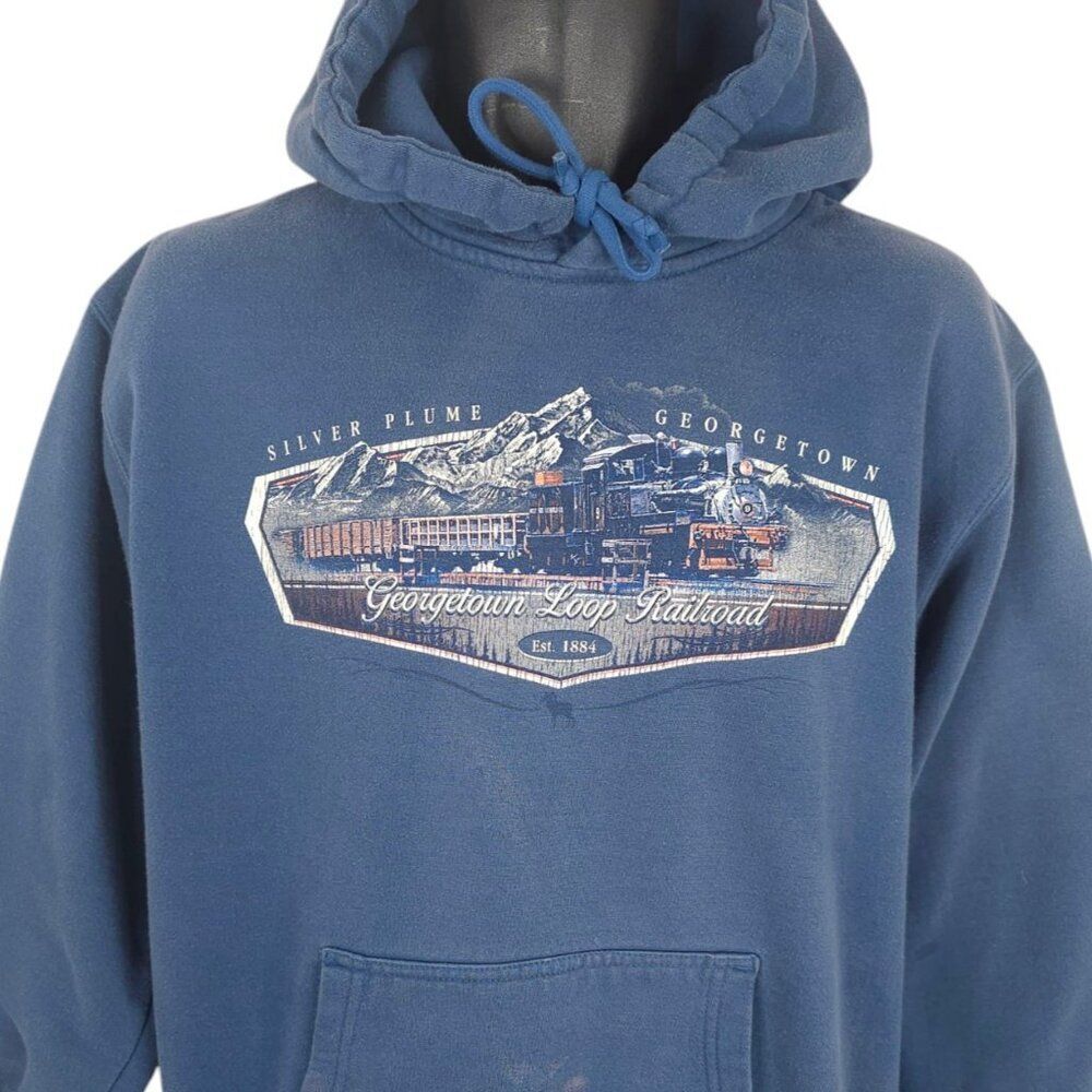 Vintage Georgetown Loop Railroad Sweatshirt Hoodie Mens Size Small Blue Y2K